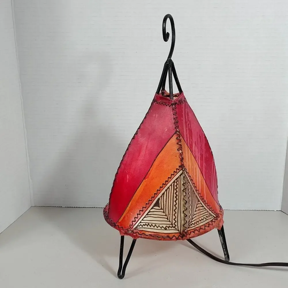 Decorative Table Lamp Moroccan Geometric Plastic Metal Tripod Red Orange Yellow